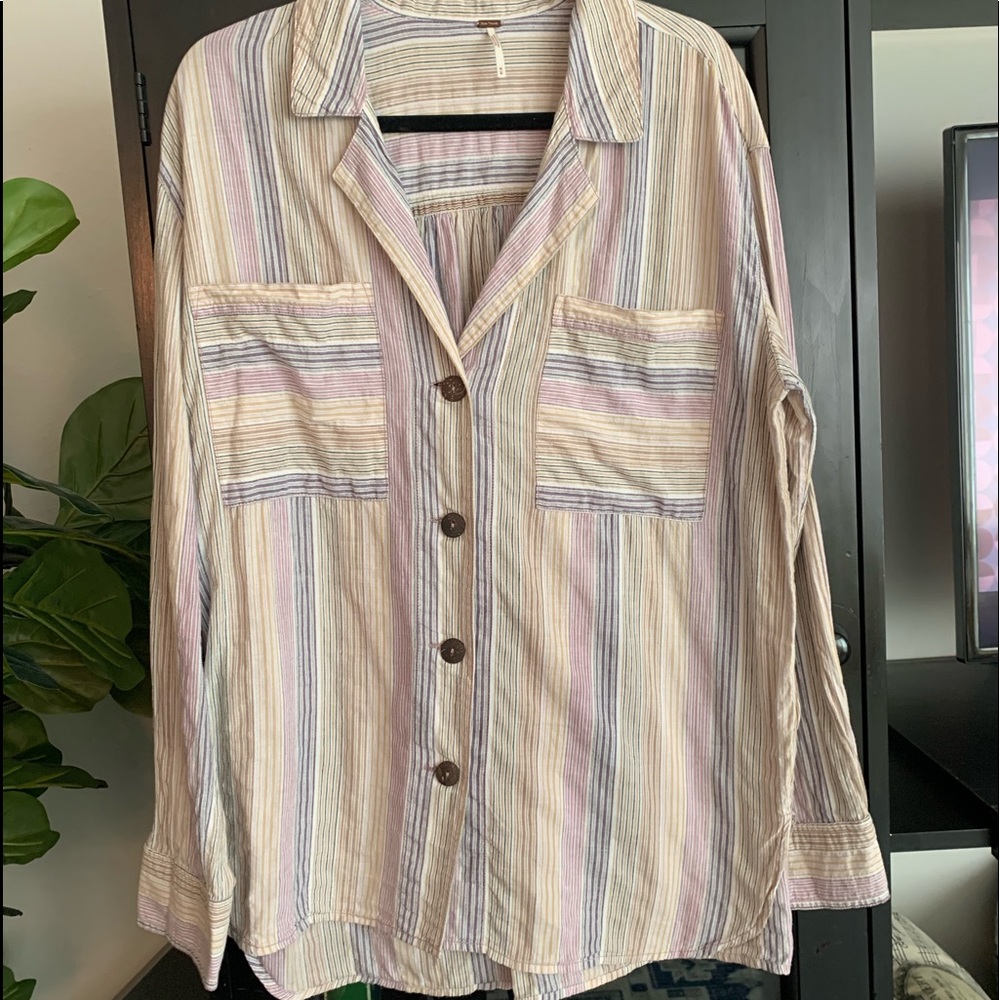 NWOT Free People Striped Button-Down Top